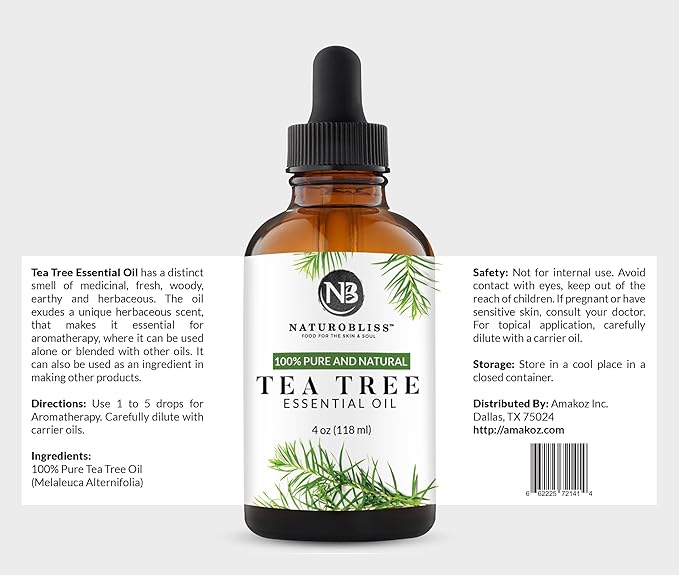 NaturoBliss 100% Pure, Tea Tree Essential Oil - (4 Fl Oz / 120 ml) -Undiluted, Therapeutic Grade - Perfect for Aromatherapy and Relaxation