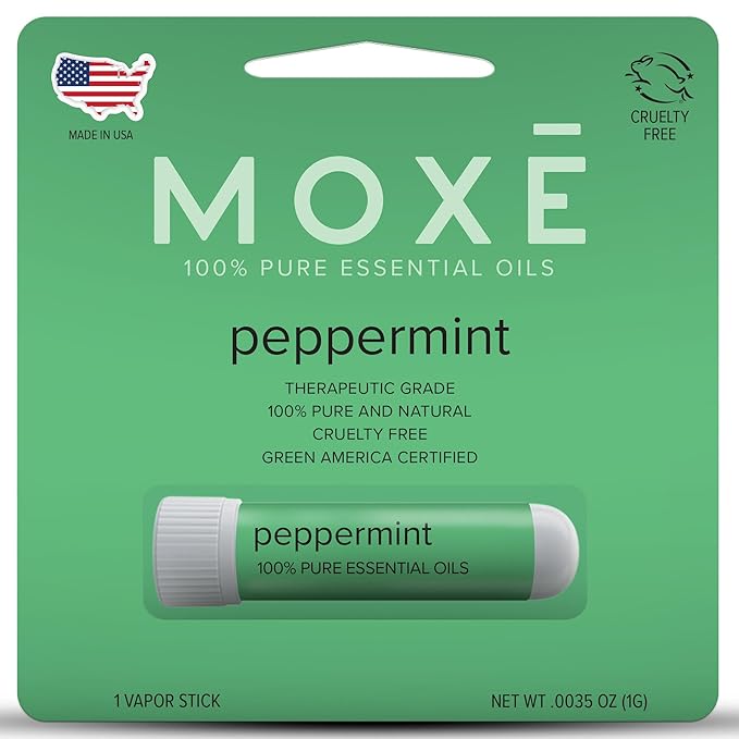 MOXE Peppermint Essential Oil Nasal Inhaler, Therapeutic No-Mess Aromatherapy, Cooling, Refreshing, Invigorating, Uplifts Mood and Positivity, Pure and Undiluted, Made in USA (1 Pack)