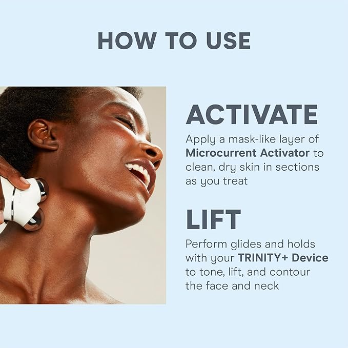 NuFACE Trinity+ Microcurrent Facial Device Kit - FDA Cleared Face Sculpting & Neck Tightening Device to Contour Cheeks & Brows + Microcurrent Gel Activator & Silk Creme - Sandy Rose