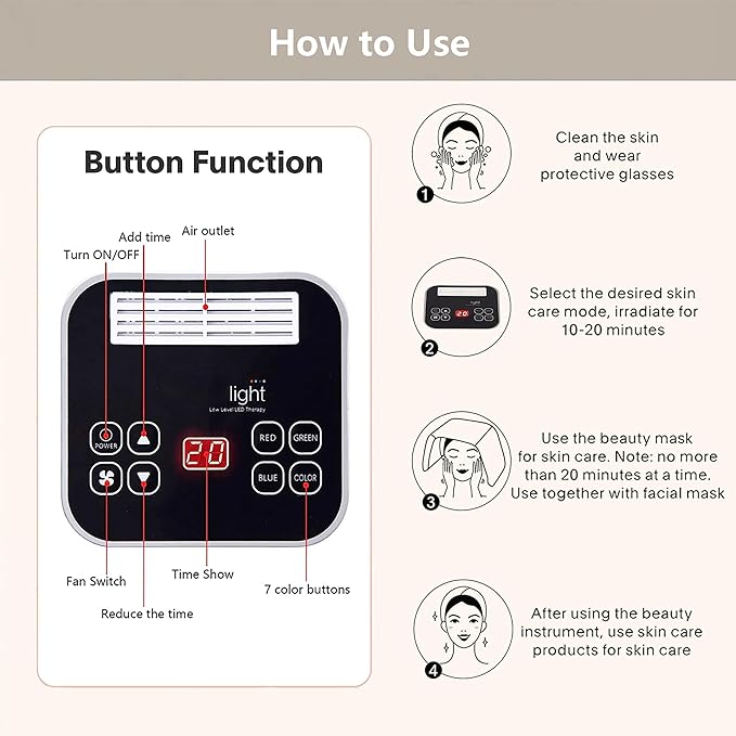 Led-Face-Tool,LED Light Therapy Facial Mask,7 in 1 Beauty Equipment for Skin Care at Home