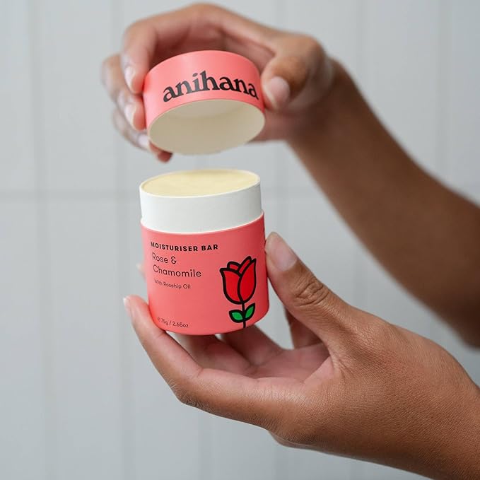 ANIHANA Solid Moisturizer Bar with Coconut Oil Hydrates and Softens Dry Skin Care Paraben Free Cruelty Free Refreshing Rose & Chamomile Scent 2.65 oz