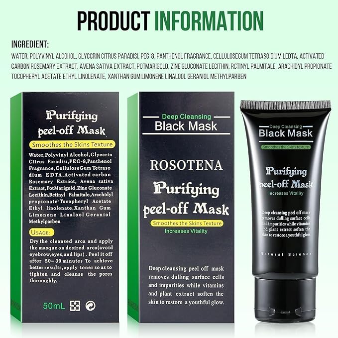 Black Head Remover for Face - Peel Off Charcoal Black Mask, Pore Remover for Nose Deep Cleansing, Pore Remover, Deep Cleansing Blackhead Pores Acne, for All Skin Types
