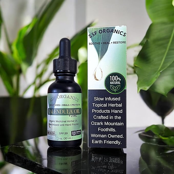 SSF Organics - Calendula Oil Concentrate | Organic Topical Recovery for Damaged Skin. Soothes, Heals, Restores. 1 oz.
