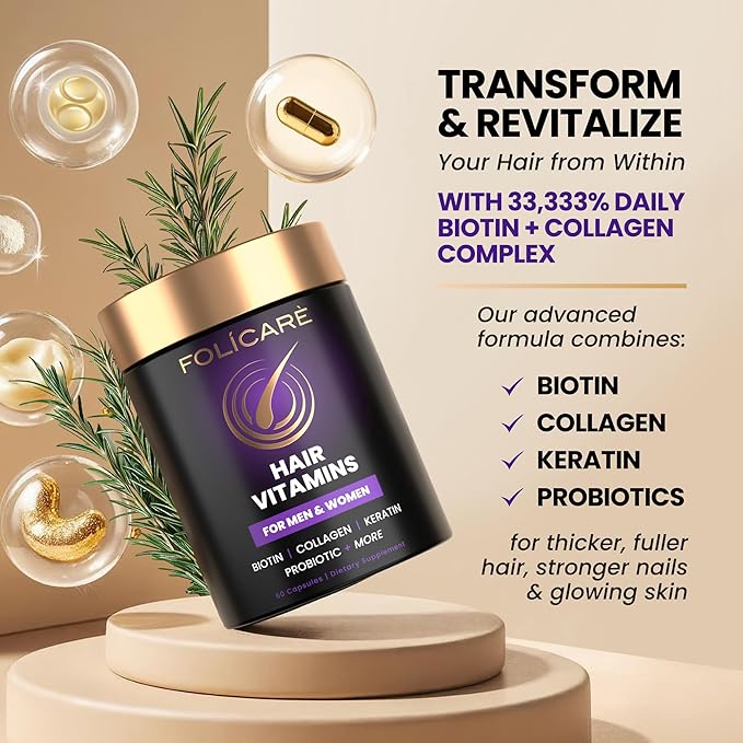 Hair Skin And Nails Vitamins for Women & Men (3 Pack), w/ Biotin to Support Healthy Hair, Biotin Supplement Pills w/ Collagen + Keratin + Probiotics, Biotina Para Cabello Piel y Uñas - Made in USA
