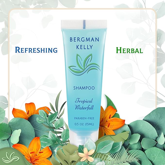 BERGMAN KELLY Rectangular Hotel Soap Bars, Shampoo & Conditioner 3-Pc Set (0.5 oz each, 150 pc, Tropical Waterfall), Delight Guests with Invigorating & Refreshing Bulk Travel Size Hotel Toiletries