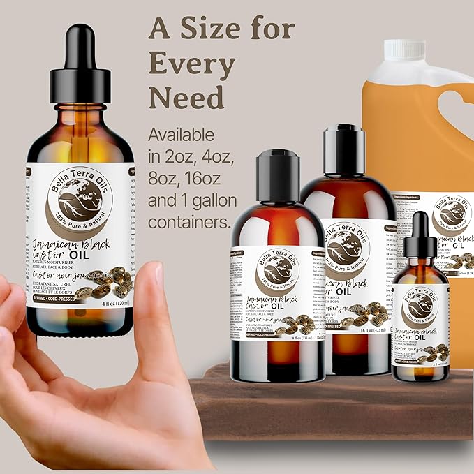 Bella Terra Oils - Jamaican Black Castor Oil 8 oz - Capturing the Essence of Nature, A Versatile Addition to Your Beauty Routine