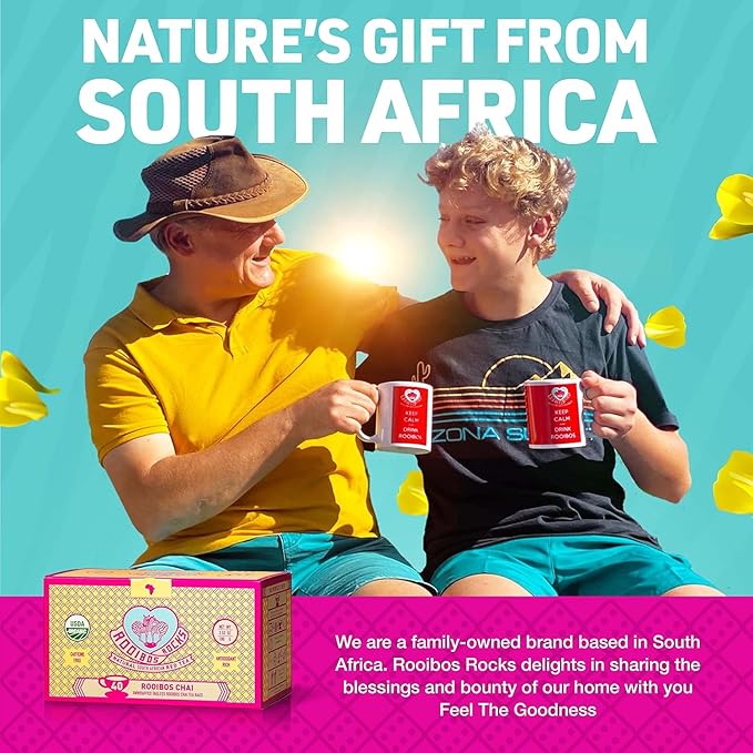 Caffeine Free Chai Rooibos 40 Tea Bags ā Ethically Farmed, USDA Organic Chai Tea Bags - South African Red Bush Caffeine Free Chai Tea in Tagless Teabags - Refreshing, Naturally Sweet Ultra Low Tannin