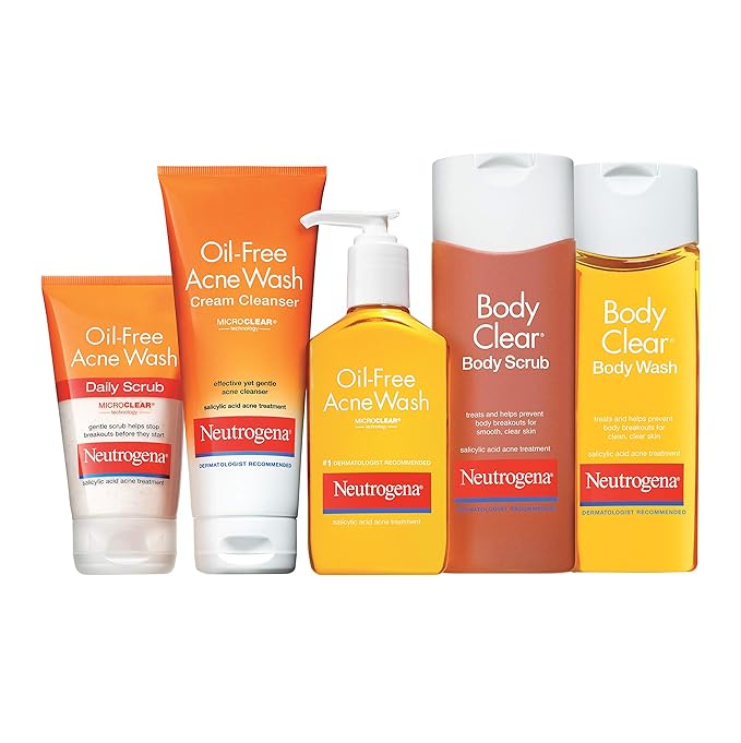 Neutrogena Body Clear Oil Free Acne Body Scrub with Salicylic Acid, Exfoliating Body Wash for Back, Chest, and Shoulders, 8.5 fl. oz (Pack of 2)