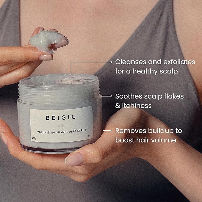 BEIGIC Volumizing Shampooing Scrub – Vegan Clarifying Scalp Exfoliator & Shampoo with Sacha Inchi Oil & Sea Salt for Buildup, Flakes for Itchy Scalps (8.81 Oz)