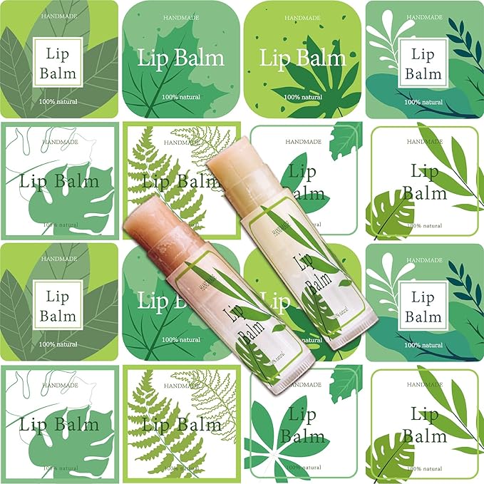 CRASPIRE Lip Balm Labels 80pcs Homemade Container(Leaves-Green)