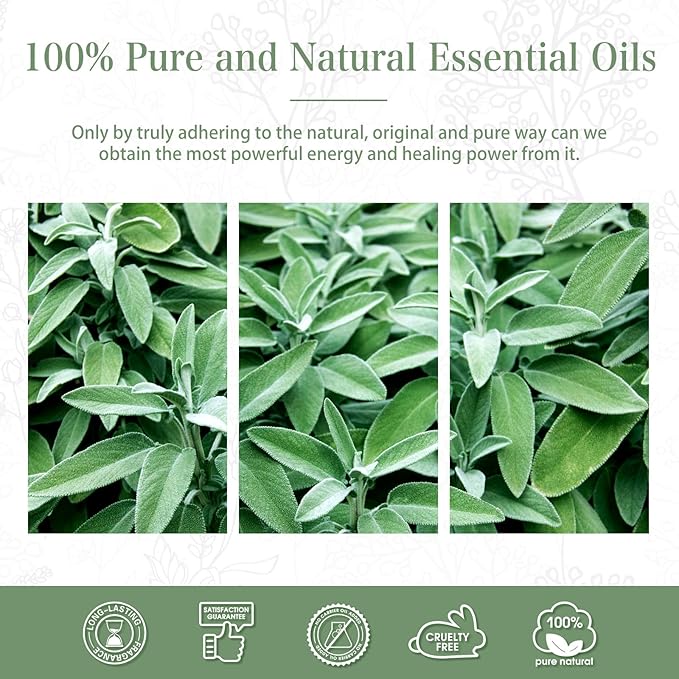 3.38FL.OZ Clary Sage Essential Oil for Aromatherapy Diffusers with Glass Dropper, Humidifiers, Great for DIY Candle and Soap Making, Huge 100ML Bottle