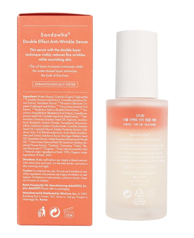 SKINCURE Sandawha Double Effect Anti-Wrinkle Serum with Camellia Extract - Vegan Korean Serum, Nourishes & Reduce Wrinkles, Daily Line Smoothing Treatment for Fine Lines, 1.76 fl.oz.