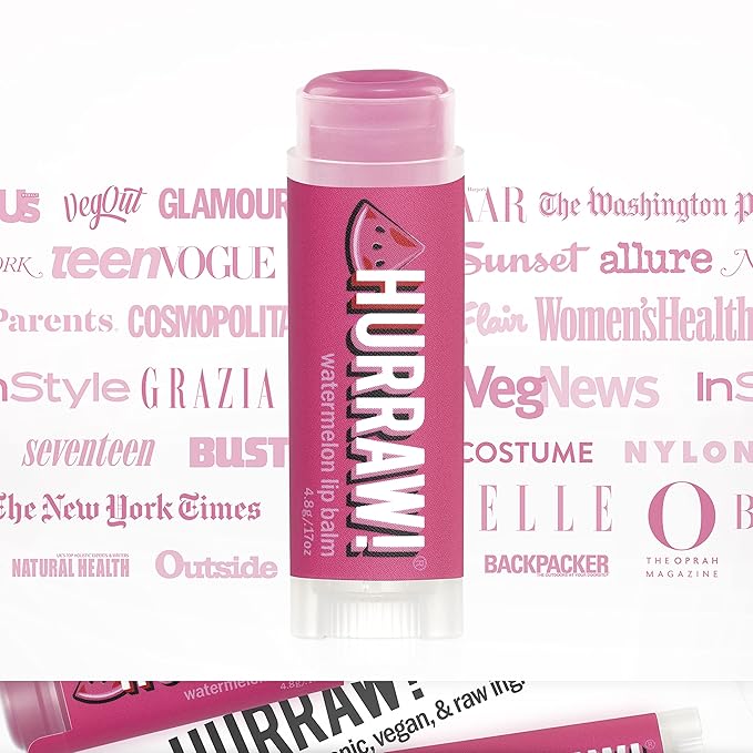 Hurraw! Watermelon Lip Balm, 3 Pack: Organic, Certified Vegan, Cruelty and Gluten Free. Non-GMO, 100% Natural Ingredients. Bee, Shea, Soy and Palm Free. Made in USA