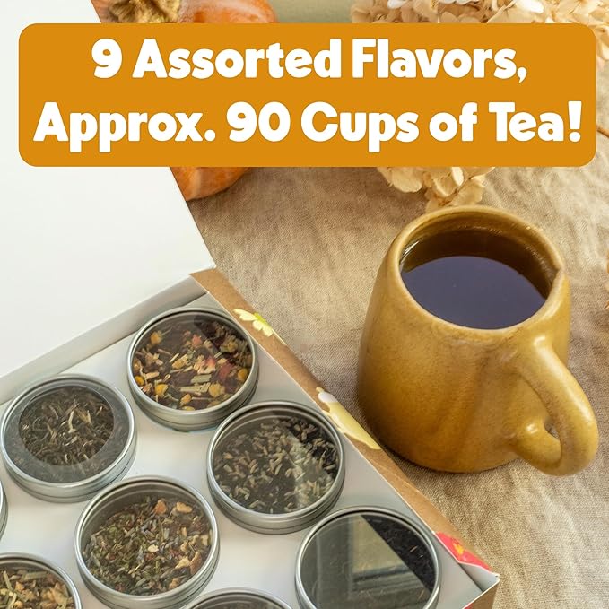 Heavenly Tea Leaves Organic Loose Leaf Herbal Tea Sampler (Approx. 90 Cups of Tea), 9 Naturally Caffeine Free Tisanes - Great Hot or Iced, Mother's Day Gifts for Mom, Health & Immune Support