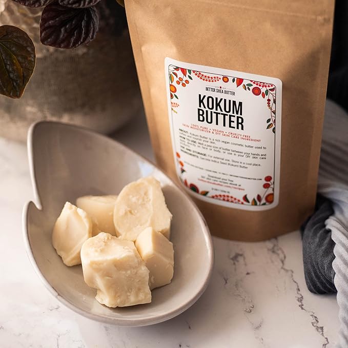 Raw Kokum Butter Unrefined - Body Butter Bar for Soap Making and DIY Skin and Hair Care Products - Pure, Unscented Moisturizer for Lotion Base - 8 oz Block