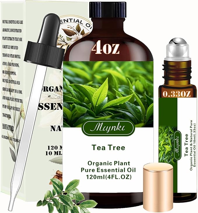 Tea Tree Essential Oil - Tea Tree Oil 4 Fl Oz & Roll On 10ML Essential Oil Set for Aroma Diffuser Humidifier Home Fragrance Bath SPA Cleaning Yoga Soap Perfume Gift for Women