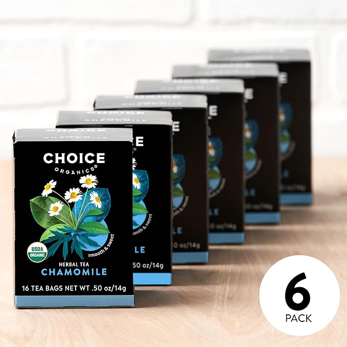 Choice Organics - Organic Chamomile Tea (1 Pack) - Compostable - Caffeine Free - 16 Organic Herbal Tea Bags