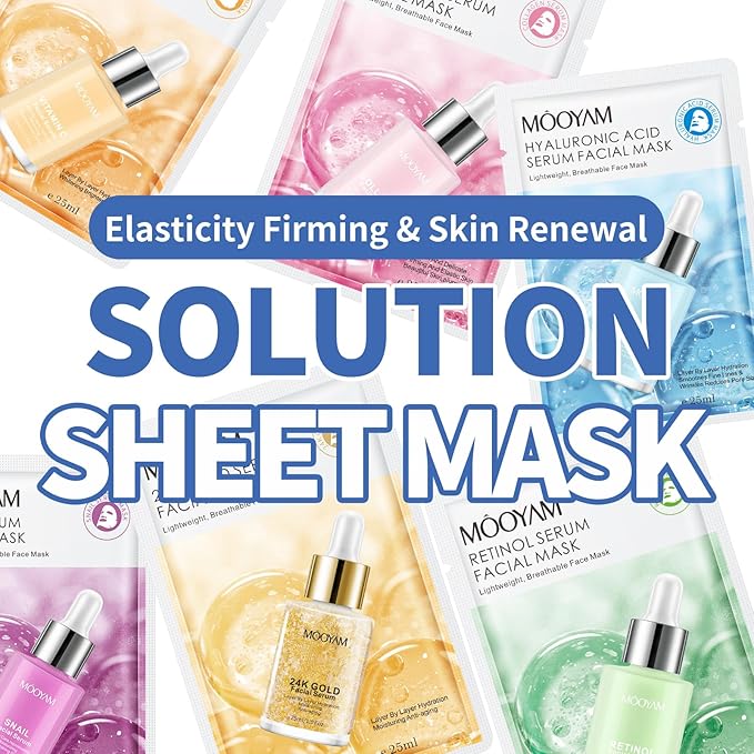 Face Masks Skincare, 12 Pack Collagen Serum Sheet Masks - Hydrating & Smoothing, Moisturizing & Nourishing for All Skin Types