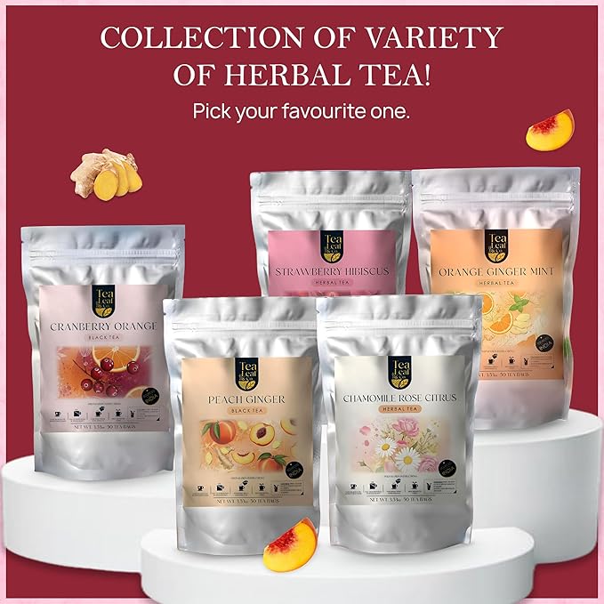 Tealeaf & Co. Peach Ginger Tea Blended with Organic Spices - Organic Black Tea Bags with Ginger & Peach Flavor - Flavored Blend with Low Caffeine - Gluten Free - 50 Teabags