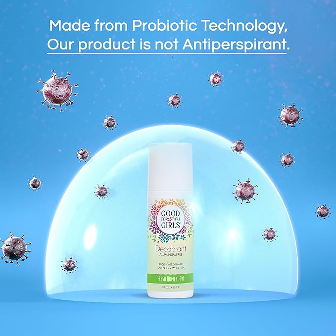 Good for You Girls Aluminum-Free, Natural & Vegan Deodorant for Kids, Preteens, Teens, Safe & Effective Odor Protection, Clear Roll-On, Natural Fragrance | Fresh Honeydew, 3 oz (Pack of 2)