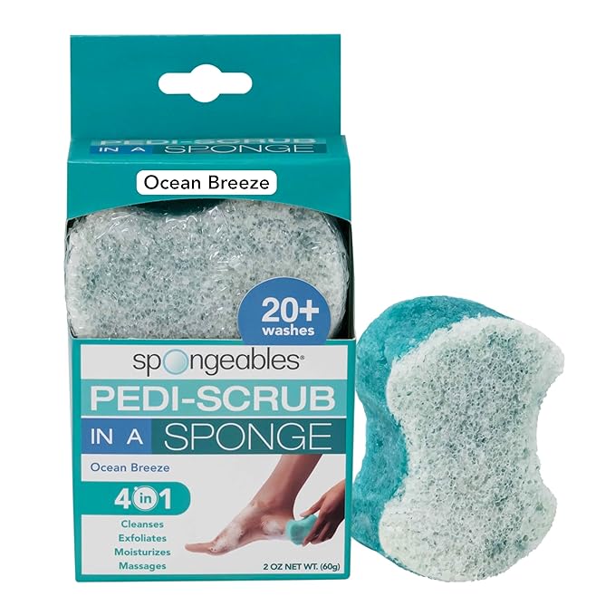 Spongables Pedi Scrub Foot Exfoliating 20+ Wash Sponge, Ocean Breeze, 1 Count