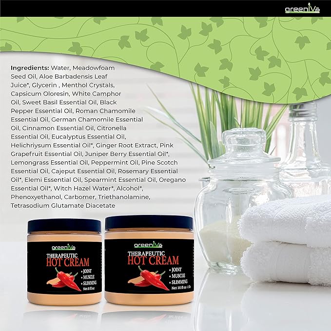 GreenIVe Hot Cream Massage Lotion Hot & Cold Sensation for Joints and Muscles and Skin Tightning Wraps (8oz Jar)