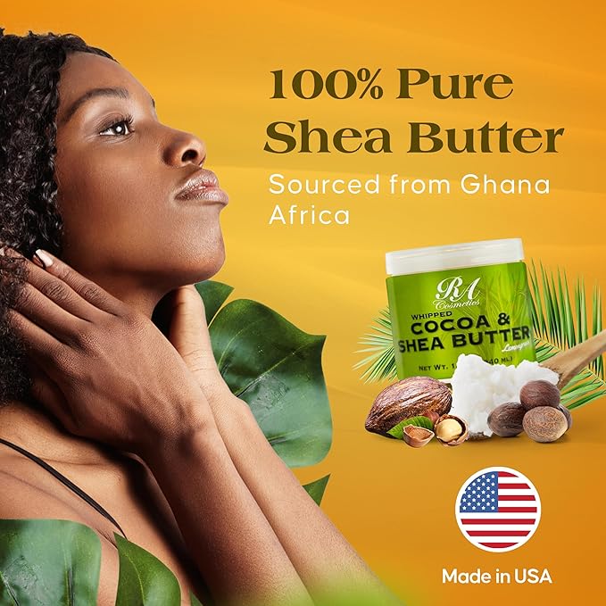 RA COSMETICS Whipped Cocoa & Shea Butter, Lemongrass - 12oz | 100% Pure & Natural Skin Moisturizer with Coconut Oil | Vitamin-Rich Body Butter for Soft, Supple, and Radiant Skin & Healthy Hairs