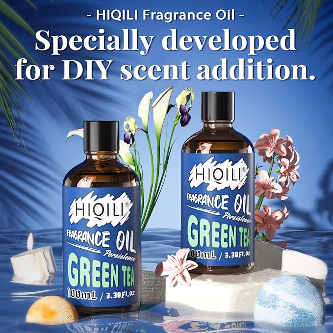 IQILI Green Tea Essential Oil 100ml - Fresh Clean Fragrance Oil for Women and Men, DIY Candle Soap Making, Scented Oil for Home Diffuser, Laundry 3.38 Fl Oz