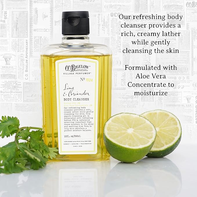 C.O. Bigelow Apothecary Duo, Lime Coriander Body Care Gift Box with Body Soap & Lotion, Gift Set of Two - Moisturizing Lotion & Liquid Body Wash for Dry Skin - 10fl oz Each