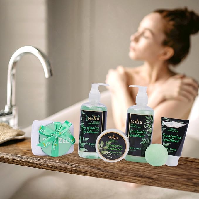 Draizee Mothers Day Gifts for Mom-Spa Gift Baskets for Women-8 Pcs Luxury Eucalyptus Spearmint Scented Heel Shoe Design Bath and Body Spa Set-Self Care Package for Women, Present for Mom-Body Care Set