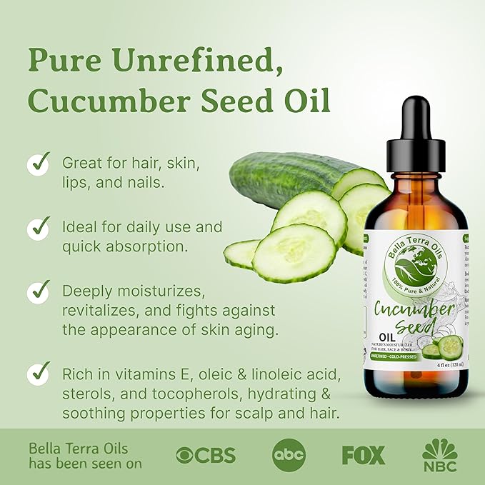 Bella Terra Oils Cucumber Seed Oil for Skin and Hair – 1gallon, Refreshing, Hydrating, Light, Nutrient-Rich, Non-Greasy