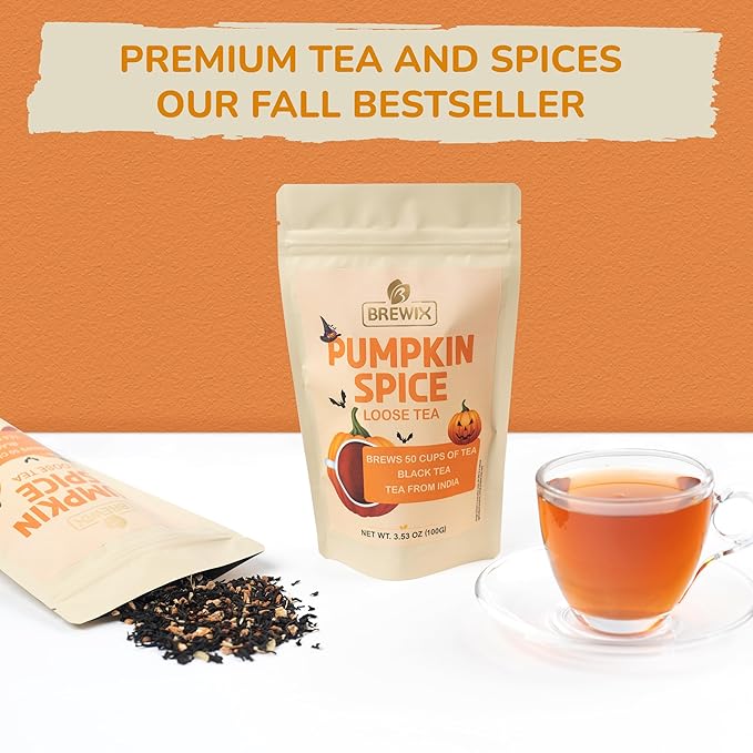 BREWIX Pumpkin Spice Black Tea, Loose Leaf (50+ Cups, 3.53oz/100g) | Fall, Warm & Spicy
