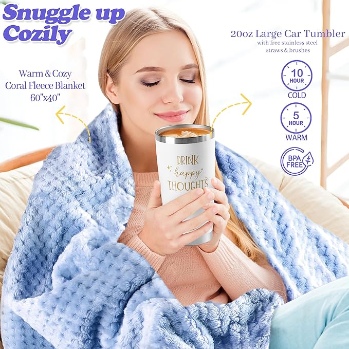 Get Well Gifts for Women, Thinking of You Gift Basket, Relaxing Spa Self Care Package with Blanket, Unique Luxury Birthday Idea for Mom Her Best Friends Sister Wife
