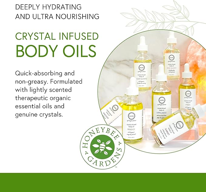 Honeybee Gardens Crystal Infused Body Oil, Clear Quartz, Organic, Moisturizing, Non-Greasy, for All Skin Types, 2 Fl Oz