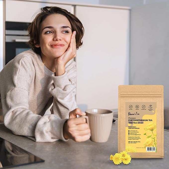 Chrysanthemum Tea Bags 2gx100 counts, Dried Chrysanthemum Flowers Powder Ground, Flower Tea Bag, Caffeine-Free, Non-GMO, Vegan - From Thailand (7oz)