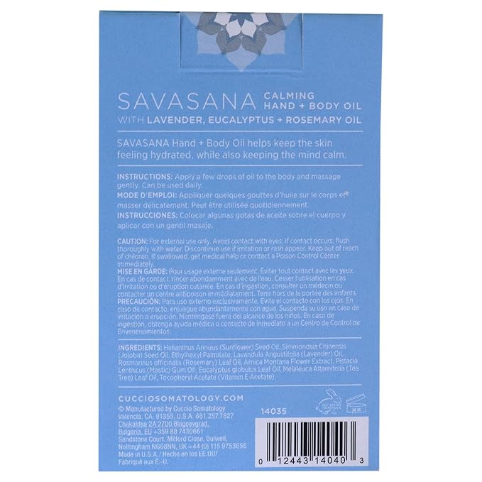 Savasana Calming Hand and Body Oil - Intensely Moisturizing And Hydrating Blend - Made With Lavender, Eucalyptus, And Rosemary Oils - Soothe Your Mind And Nourish Your Body - 2.5 Oz