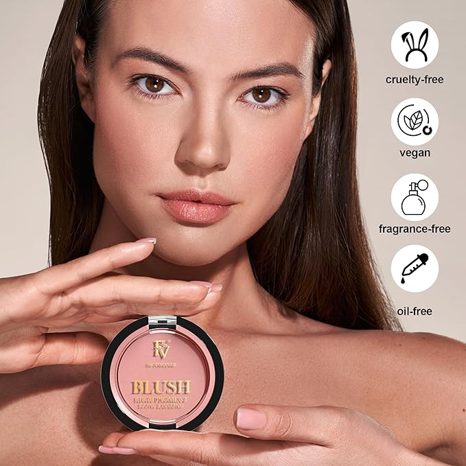 FV Long Lasting Powder Blush - Lightweight Smooth & Blendable Cheek Makeup, High Buildable Color, Transfer-Resistant Shimmer Finish (Rose Shimmer, 0.17 OZ)