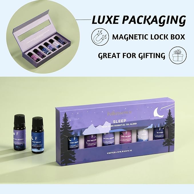 Folkulture Sleep Essential Oils Set | Pure Essential Oils for Diffusers for Home, Set of 6 Essential Oil Blend or Oil Diffuser Essential Oils for Gifts for Mom- Lavender, Rosemary & Peppermint