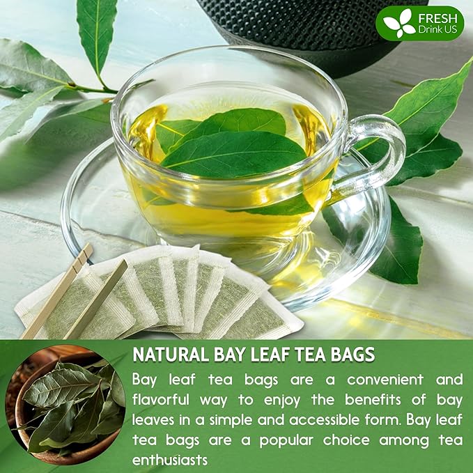 FreshDrinkUS, Premium 40 Bay Leaf Tea Bags, 100% Natural & Pure from Bay Leaves. Loose Leaf Bay Herbal Tea. Made with Natural Material Tea Bags, No Sugar, No Caffeine, No Gluten, Vegan.
