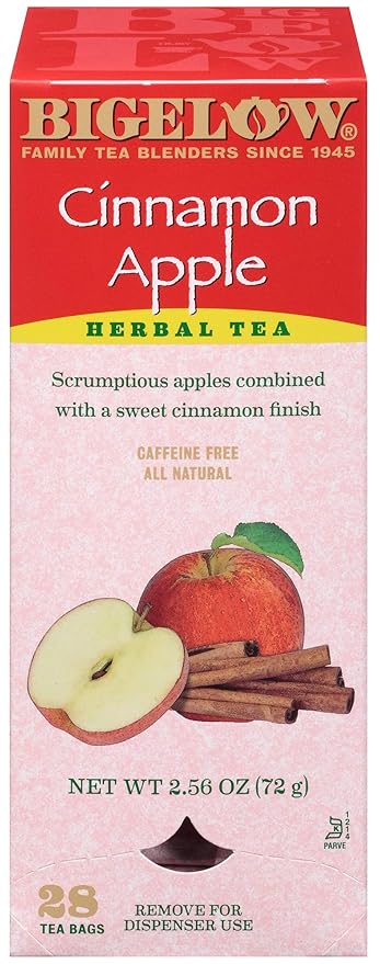 Bigelow Cinnamon Apple Herbal Tea Bags 28-Count Box (Pack of 3) Cinnamon Apple Hibiscus Flavored Herbal Tea Bags All Natural Non-GMO