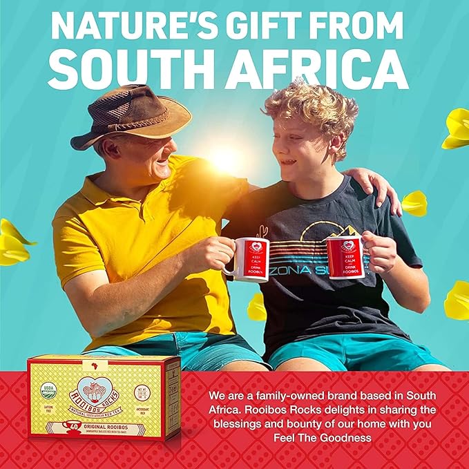 Premium Organic Rooibos Tea Bags 40 - Naturally Sweet Herbal Tea Safe for Children and Pregnant Women - Low Tannin, Caffeine Free Rooibos Tea Sustainably and Ethically Farmed in South Africa