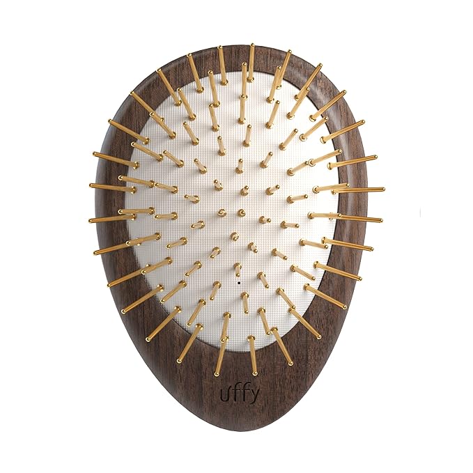 Uffy Acubrusher – 24K Gold-Plated Gua Sha Hair Brush - Ergonomic Scalp Massager for Dandruff & Hair Growth, Suitable for All Hair Types - Ideal Gift for Mom in Walnut Wood