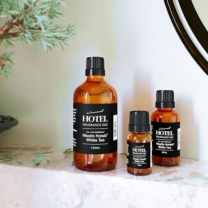 AirScent Hotel Diffuser Oil Inspired by Westin White Tea Hotel Scent - Fragrance Oil No. 1012 for Ultrasonic and Waterless Diffusers and Crafting - 30 mL, 1 fl oz Glass Dropper Bottle