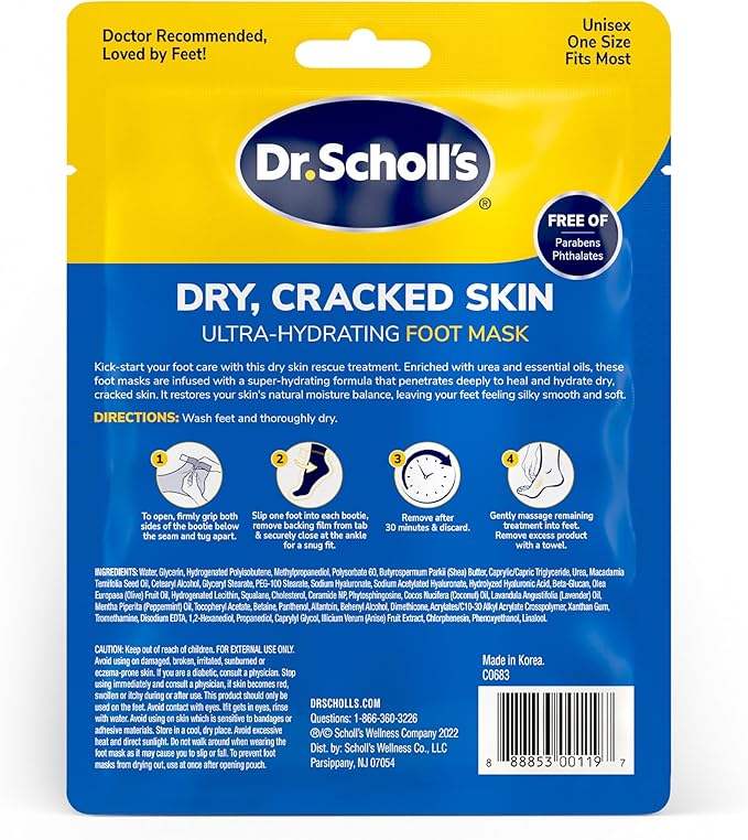 Dr. Scholl's Dry, Cracked Skin, Ultra Hydrating Foot Mask, 3 Pairs Moisturizing Socks: Intensely Moisturizes Repairs and Softens Rough Dry Skin with Urea & Essential Oils for Dry Cracked Feet