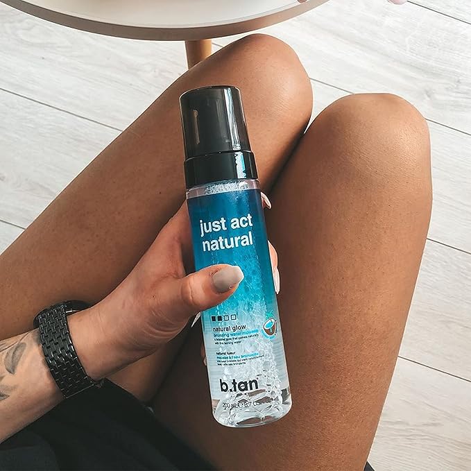 b.tan Clear Self Tanner Bronzing Water Foam | Just Act Natural - Best 1 Hour Express Sunless Tanning Mousse, Dark, Transfer-Free, Enriched With Coconut Water & Vitamin E, Face & Body, 6.7 Fl oz