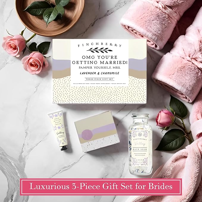FinchBerry OMG You're Getting Married Gift Set ā 3-Piece Wedding Gift for Couples, Mr. & Mrs., Bridal Shower, Bride-to-Be ā With Luxurious Soap Bar, Hand Cream & Bath Soak ā Ideal Wedding Surprise!