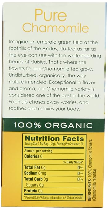Garden of the Andes Herbal Organic Decaf Chamomile Hot Tea Bags, 0.9 oz, 20 Tea BagCount