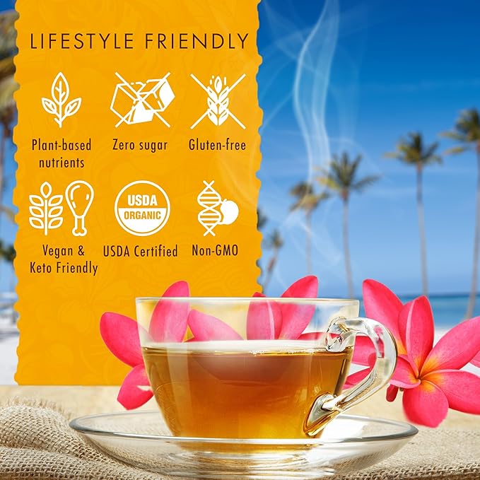 Hawaiian Natural Organic Tropical Fruit Tea Sampler - Green, Black, White Tropical Fruit Tea Blends, Gift Box Set For Special Occasions - 24 Bags