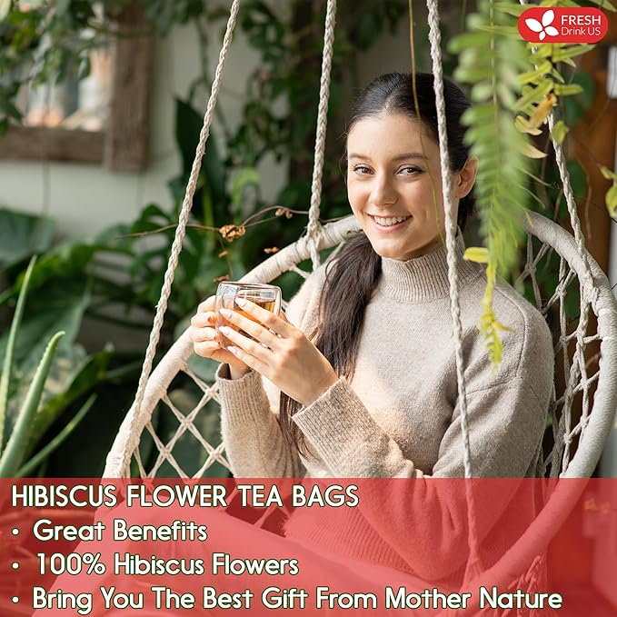 FreshDrinkUS Premium 60 Hibiscus Tea Bags, 100% Natural & Pure. Loose Flower Herbal Tea, No Sugar, Caffeine, Gluten. Vegan.