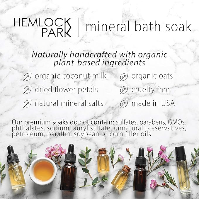 Hemlock Park Scarlet Rose Coconut Milk Bath Soak | Organic Coconut Milk, Botanicals, Dead Sea, Epsom, and Himalayan Pink Mineral Salts | 9.5 oz Jar